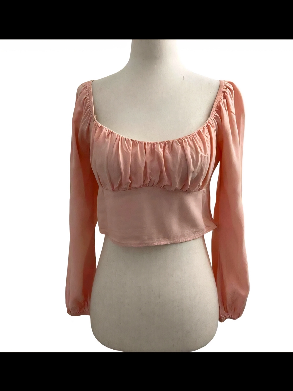 Kendall & Kylie Peach Long-Sleeve Ruched Crop Top